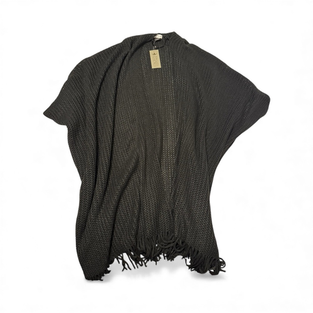 Crown Vintage Black Knit Sweater Open Front Poncho NWT